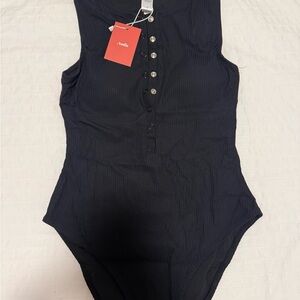 Andie Black Ribbed One Piece Swimsuit